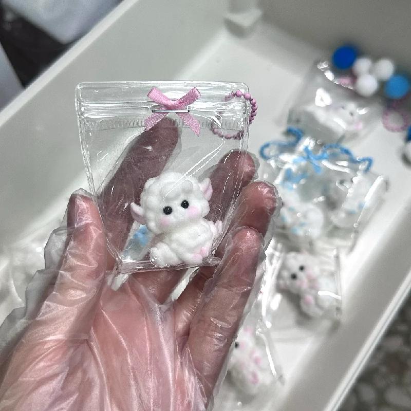 Powder Blue Mini Lamb Bow Puppy Seal Chick Squeeze Fingertip Toy Handmade Silicone Kids Birthday Gift Keychain Soft Squishy Toy