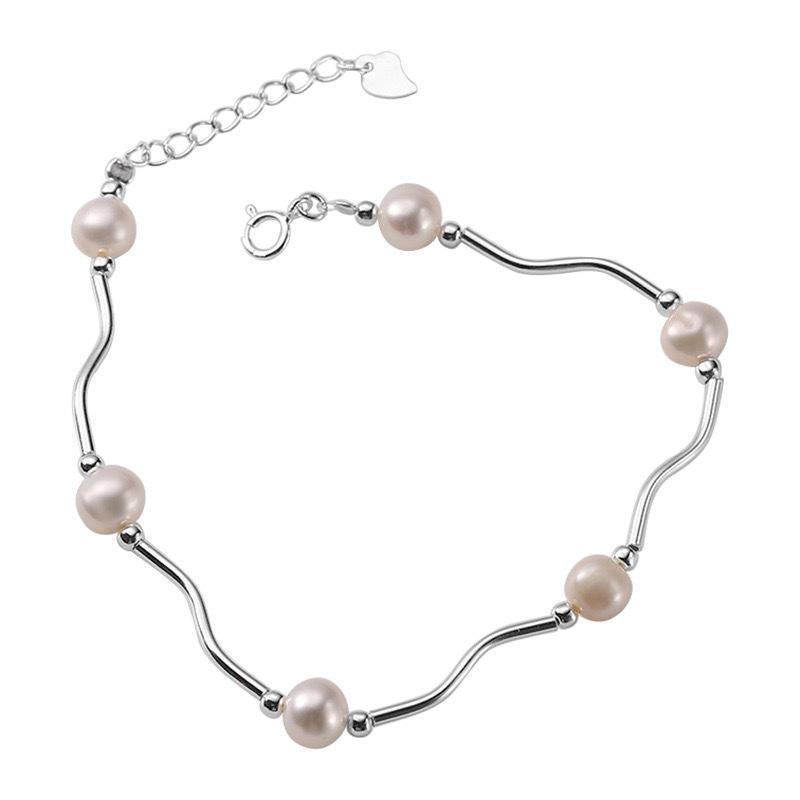 Qiqi Small Fresh Pearl Tube Bracelet Women'S Simple Handmade Wave Bracelet Small Student Girlfriend Silver Jewelry Women