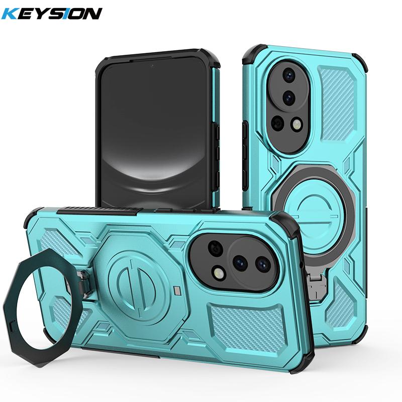 

KEYSION Противоударный магнитный чехол для Huawei nova 13 Силикон+ПК Вертикальная металлическая кольцевая подставка для телефона Задняя крышка для HUAWEI nova13 for Huawei nova 13 зелёный