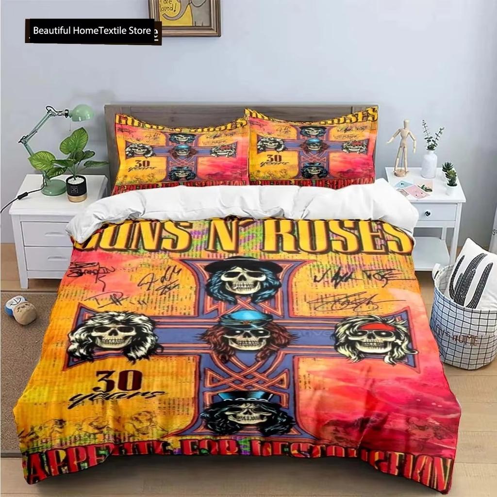 3D-tryck Guns N Roses GNR Band Retro Sängkläder Pojkar Flickor Twin Queen King Size Påslakan Örngott Säng Pojkar Vuxen