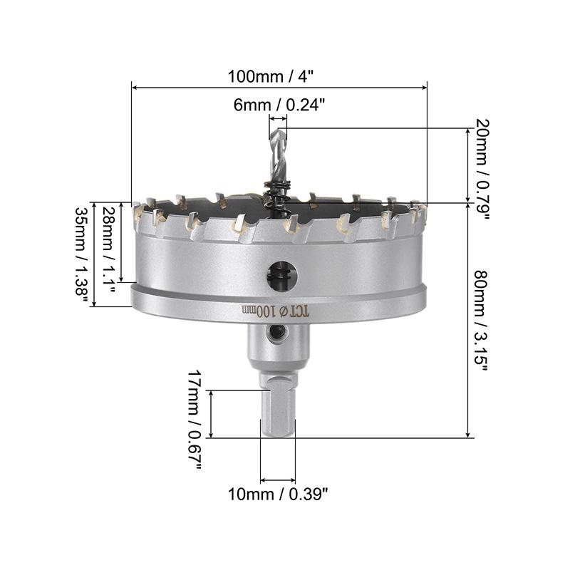 Uxcell 100mm Dia TCT Hole Saw Carbide Tip Core Drill Bit Cutter Tools Drilling for Stainless Steel Metal