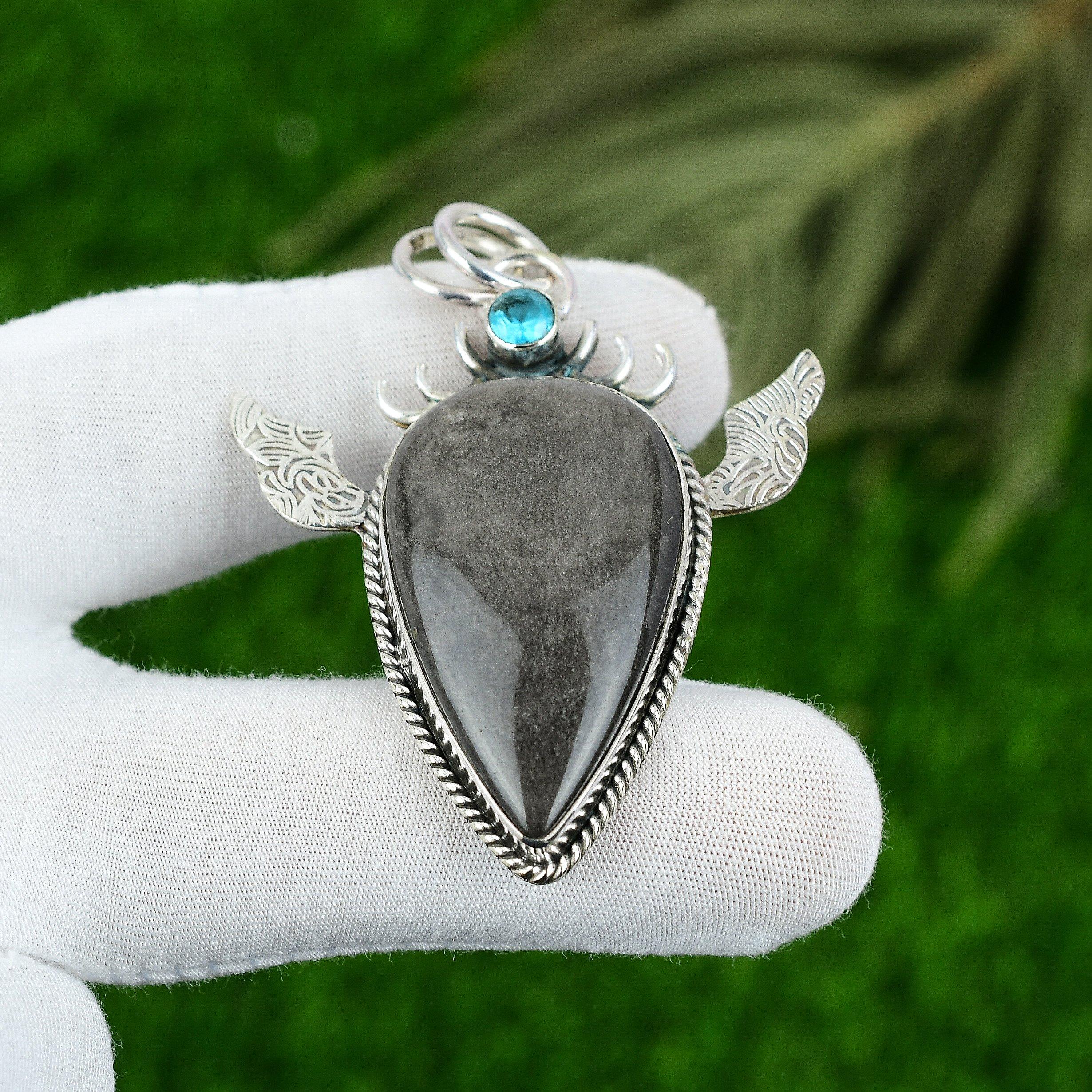 Pear Silver Sheen Obsidian Gemstone Topaz Engagement Pendant Jewelry 925 Silver