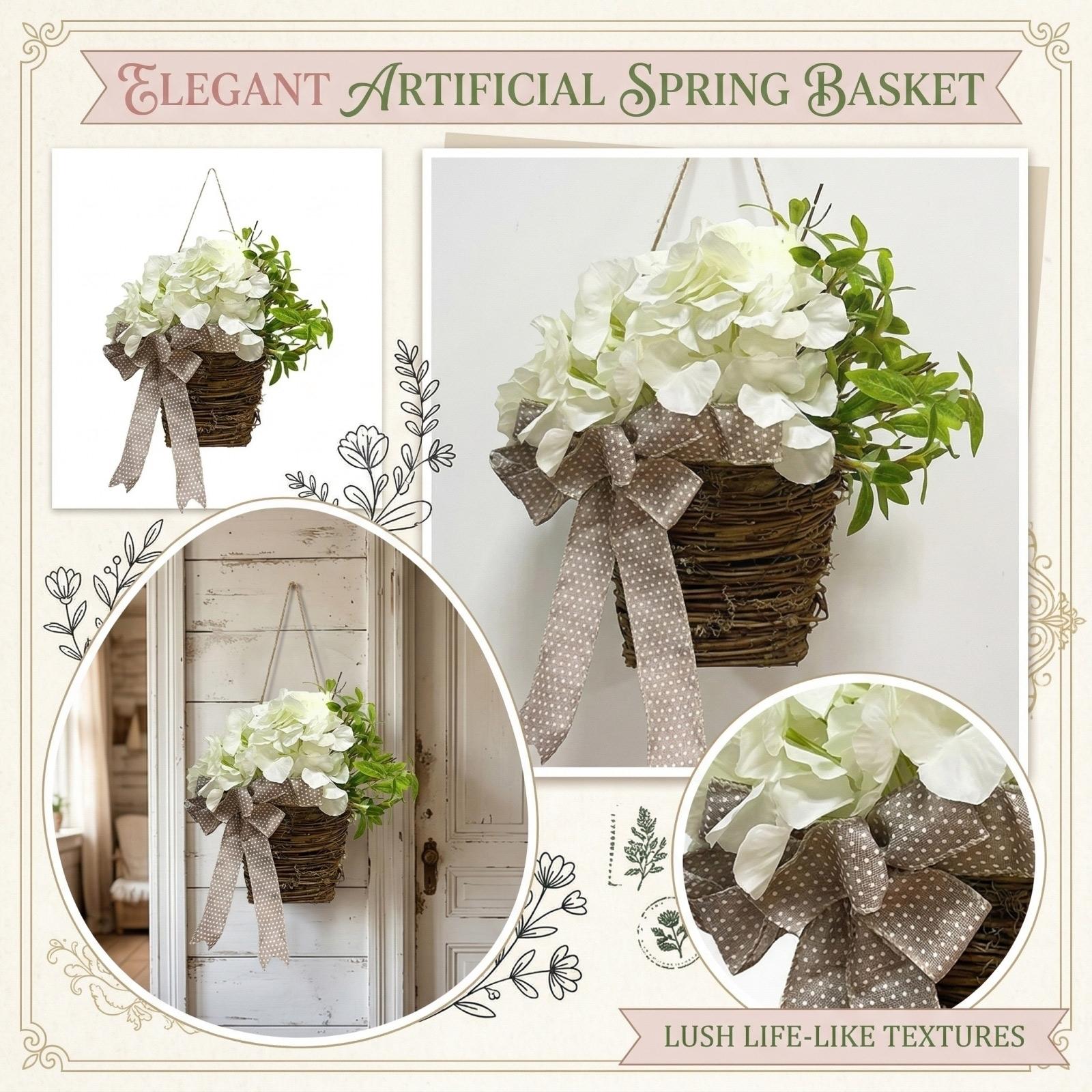 

Artificial Hydrangea and Greenery Arrangement with Woven Basket and Decorative Ribbon for Indoor Wall Hanging Display One Size
