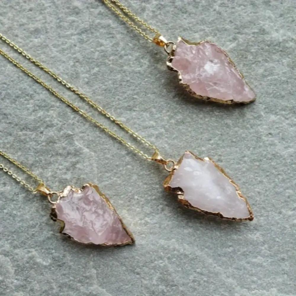 Crystal Pendant Necklace With Asymmetric Pink Quartz For Fashion Jewelry Enthusiasts