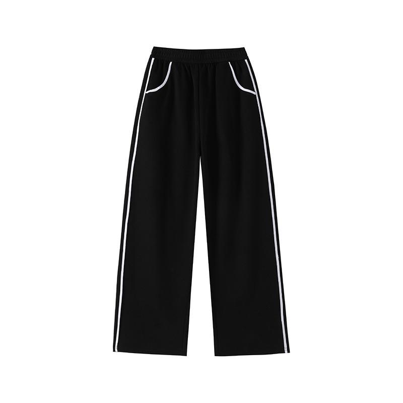 Side Striped Wide-leg Pants Women's Autumn and Winter New Lazy Style High Waist Loose and Thin Straight Sports Casual Pants