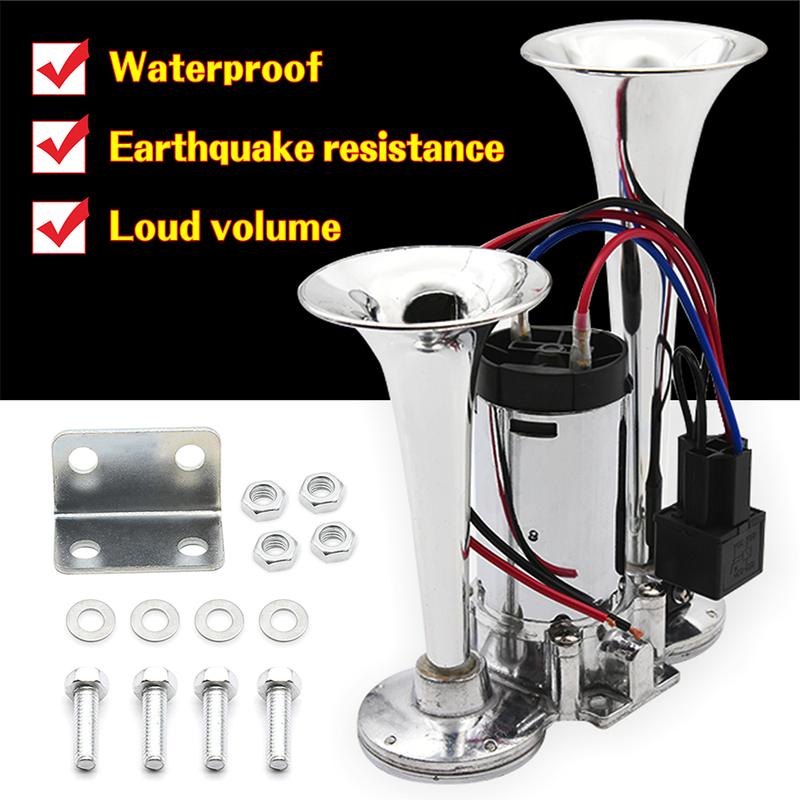 150db Car Electric Loud Horn Dual Trumpets Speaker Auto 12v Air Horn Siren Sound Security Alarm Signal for Train Truck  Boat SUV 12V