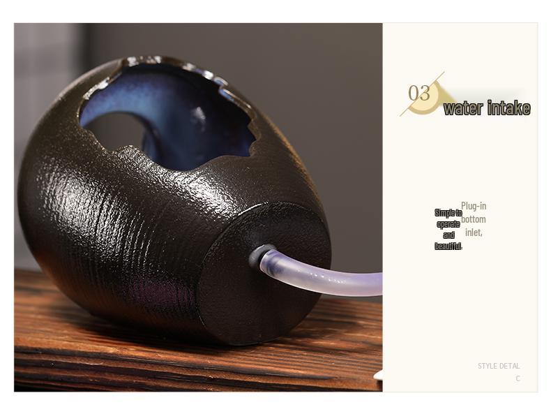 Ancient Method Fish Ecosystem: Flowing Water Pottery Jar with Open Circulation for Creative Landscaping and Balcony Décor.