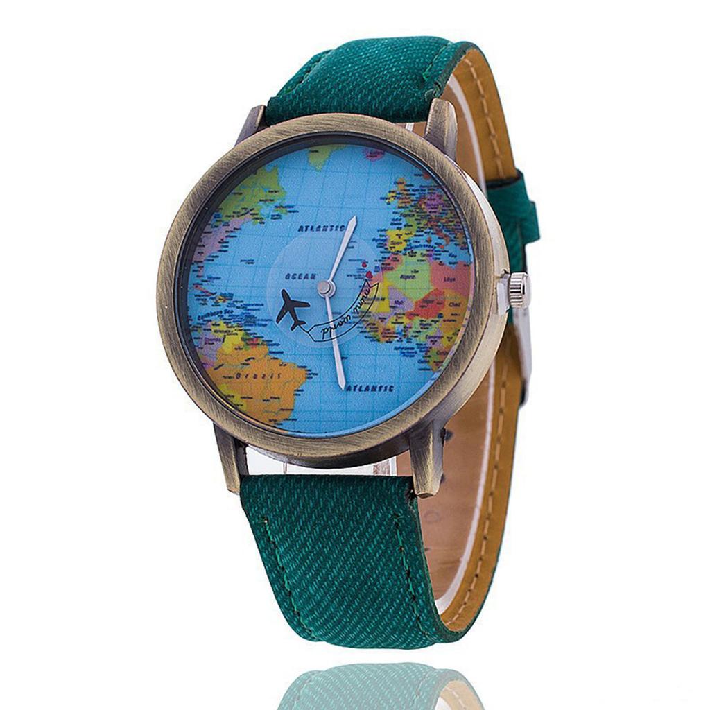 Fashion Retro Belt Quartz Watch Airplane Second Hand Map Watch Unisex