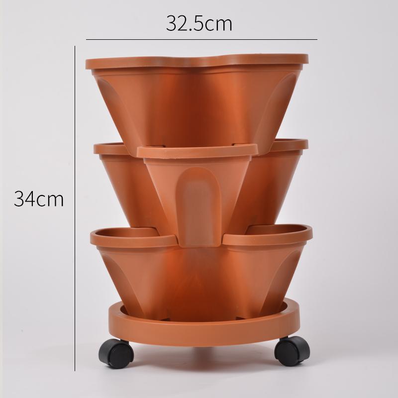 Three Dimensional Multi-layer Flowerpot with Roller Family Balcony Vegetable Fruit Growing Plastics Flower Shaped Flowerpot