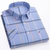 Letnie Nowe Męskie Koszule Oxford Krótki Rękaw 100% Bawełna Kratka Miękkie Regularny Krój Formalna Koszula Elegancka Koszula Społeczna Odzież Męska