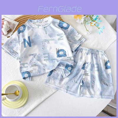 Cartoon Dinosaur Summer Boys Toddler Twopiece Set With Short Sleeve Top And Shorts