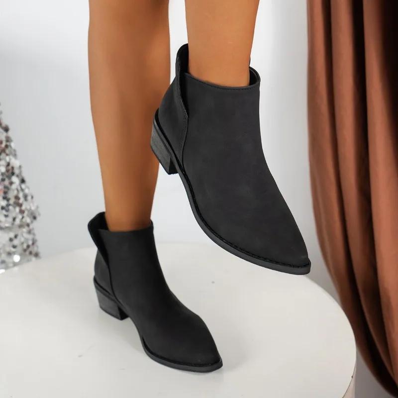 fashion 2024 Plus Size Shoes for Women Ankle Women's Boots Concise Modern Boots Women Pointed Toe Slip on Square Heel Ladies Shoes