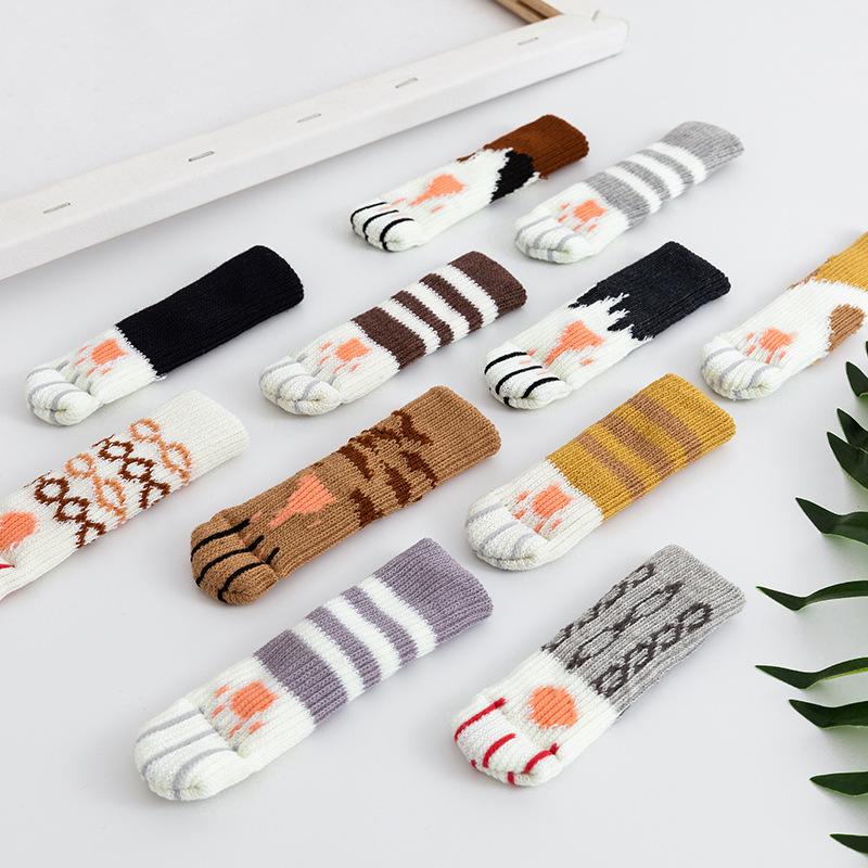 Knitted Cat Claw Door Handle Gloves, Thickened Silent Stool and Chair Protective Covers, Dining