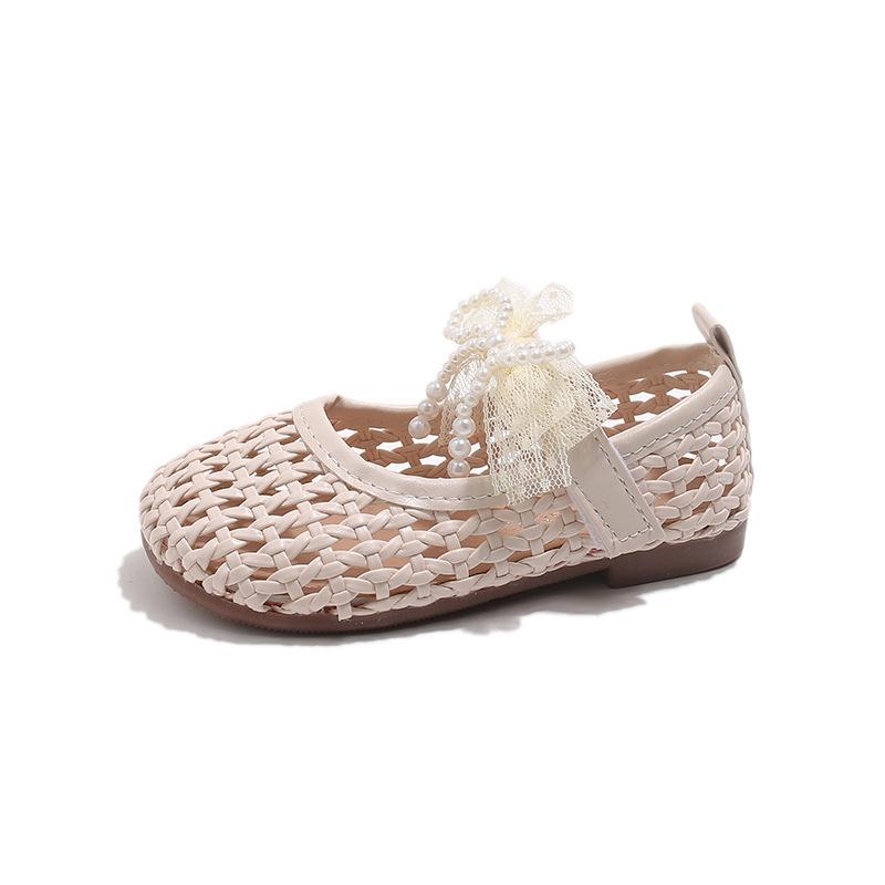 Spring 2026 Baby Girl Bow Princess Walker Shoes - Hollow Weave Leather
