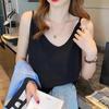 Women's Sleeveless Camisole V Neck Business Casual Tank Top Solid Color Cotton Fabric Thin See Through Inner Layering Shirt For Summer Daily Wear