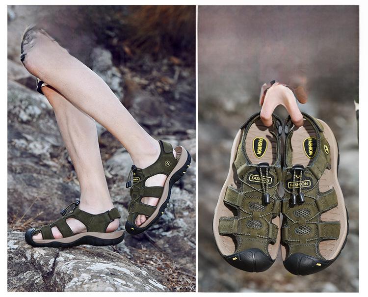 Men's Summer Cowhide Sandals - Non-Slip Soft Sole, Large Size, Outdoor Beach Shoes