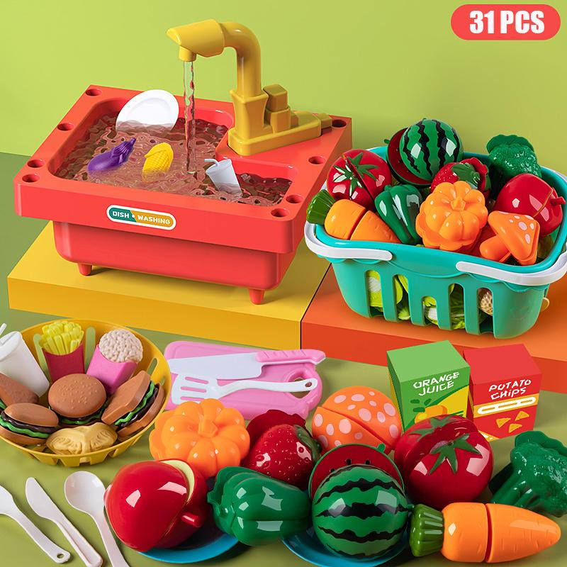 Children Kitchen Dish Washing Pretend Play Set Electric Circulation Toy Simulated Dishwasher