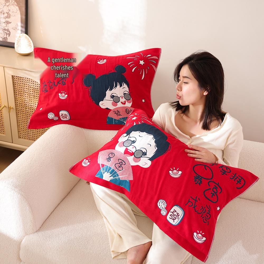Par de Fronhas de Algodão Antiderrapantes - Design Festivo Vermelho, Absorventes de Suor, Anti-Queda, Frete Grátis