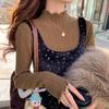 Women's White Half-High Neck Ruffle Trim Knit Sweater - Autumn/Winter 2025 Collection