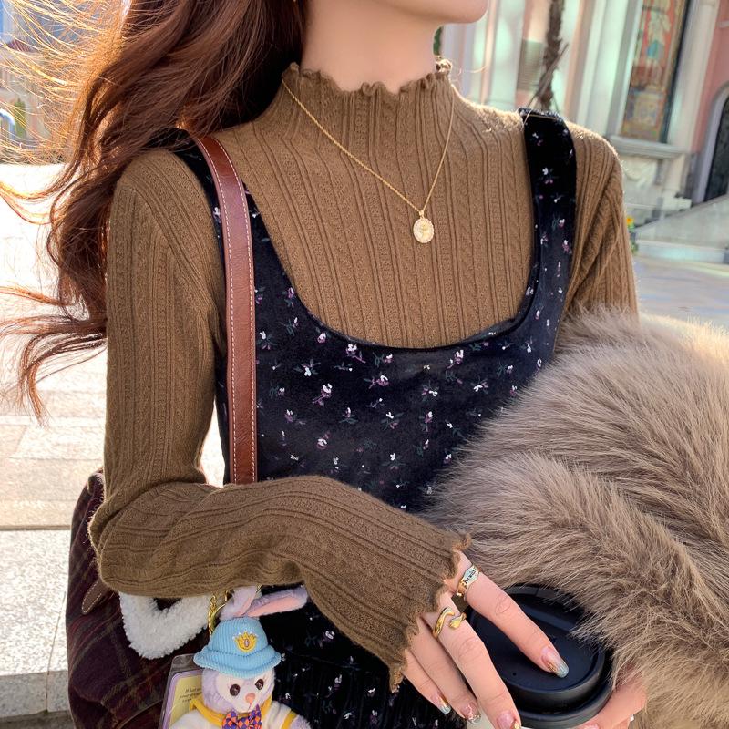 Women's White Half-High Neck Ruffle Trim Knit Sweater - Autumn/Winter 2025 Collection