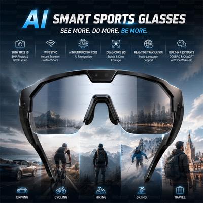 Sport Smart Glasses mit 4K HD Anti-Shake Kamera & 3D Stereo Lautsprechern Polarisierte UV400 Sonnenbrille Bluetooth KI Outdoor Video POV