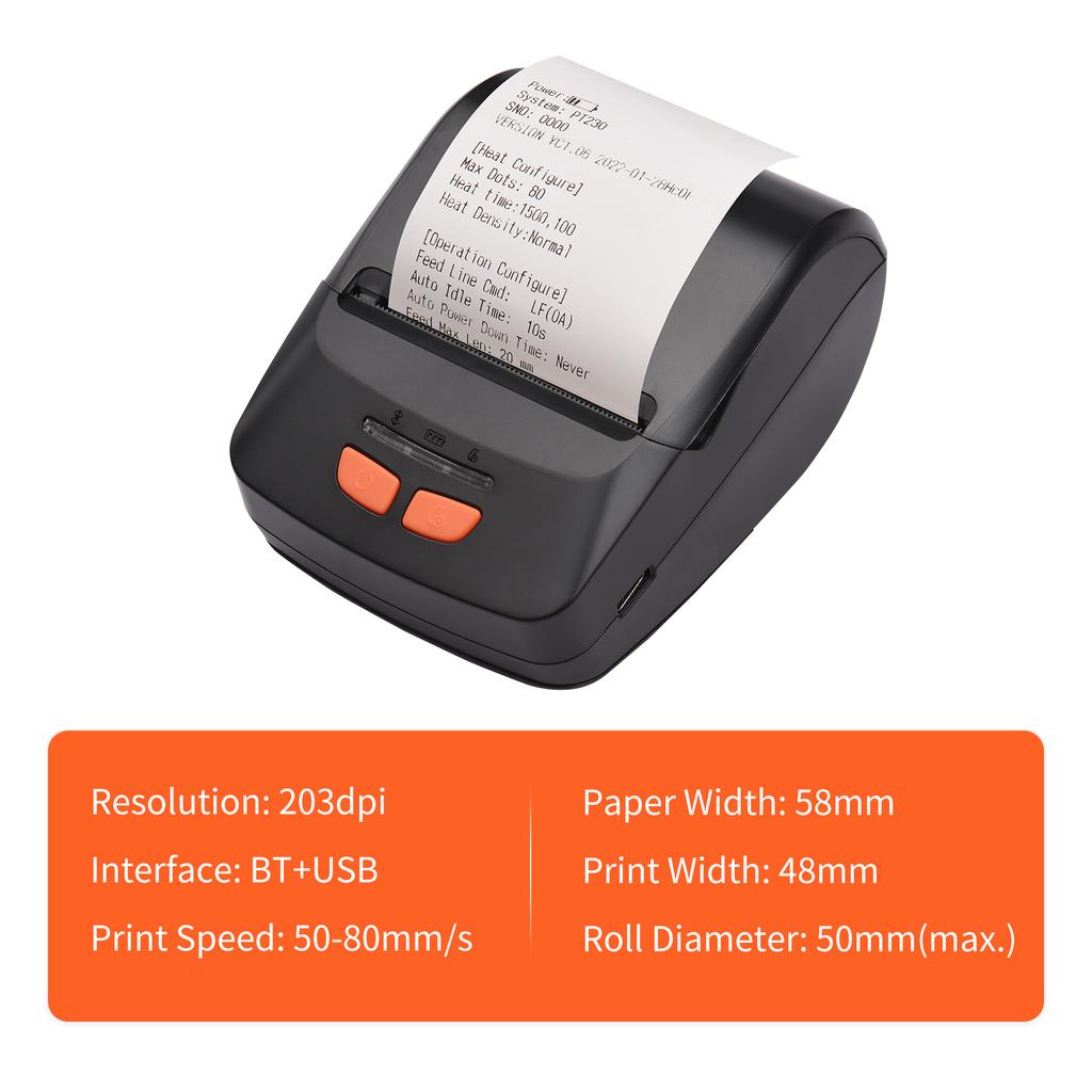 Receipt Printer Portable 58mm Mobile Thermal Printer Wireless BT Mini Bill Ticket Printing Compatible with Android IOS