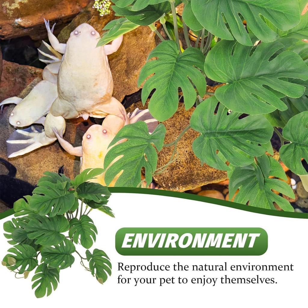 Reptile Fake Plants With Base Fake Realistic Amphibian Habitat Decor Leaves Faux Plants Reptile Tank Decor For Lizard Gecko Frog