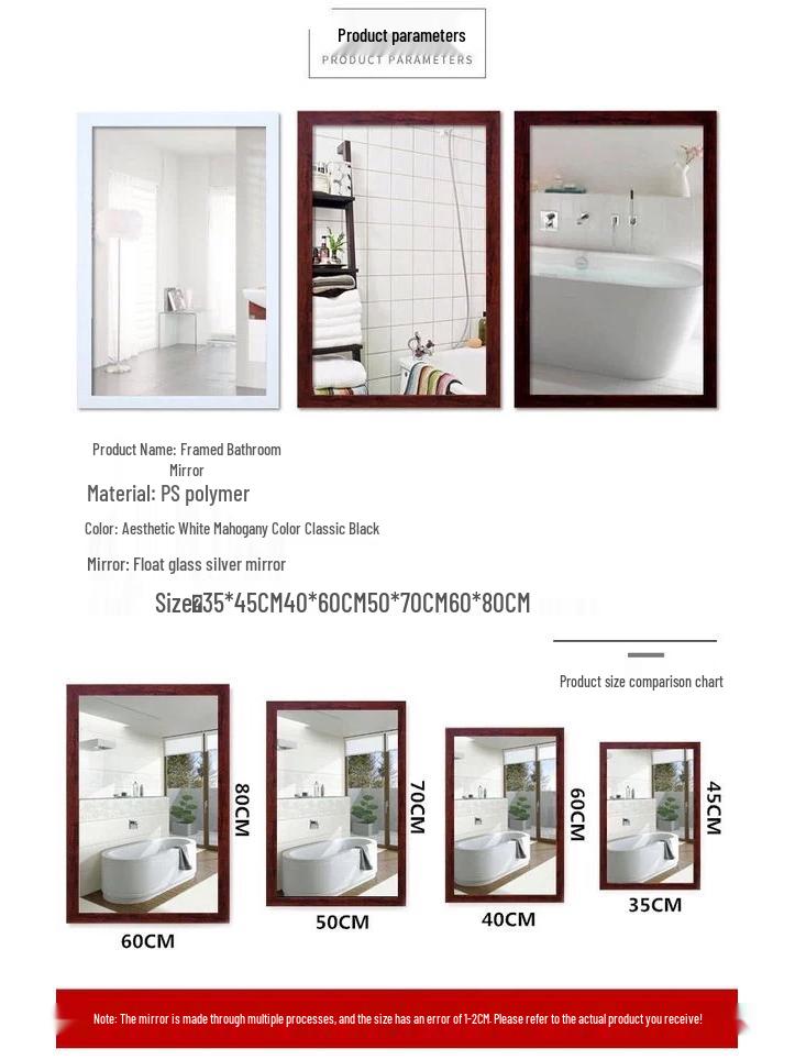 Framed Wall-Mounted Minimalist Vanity Mirror for Bathroom and Dorm