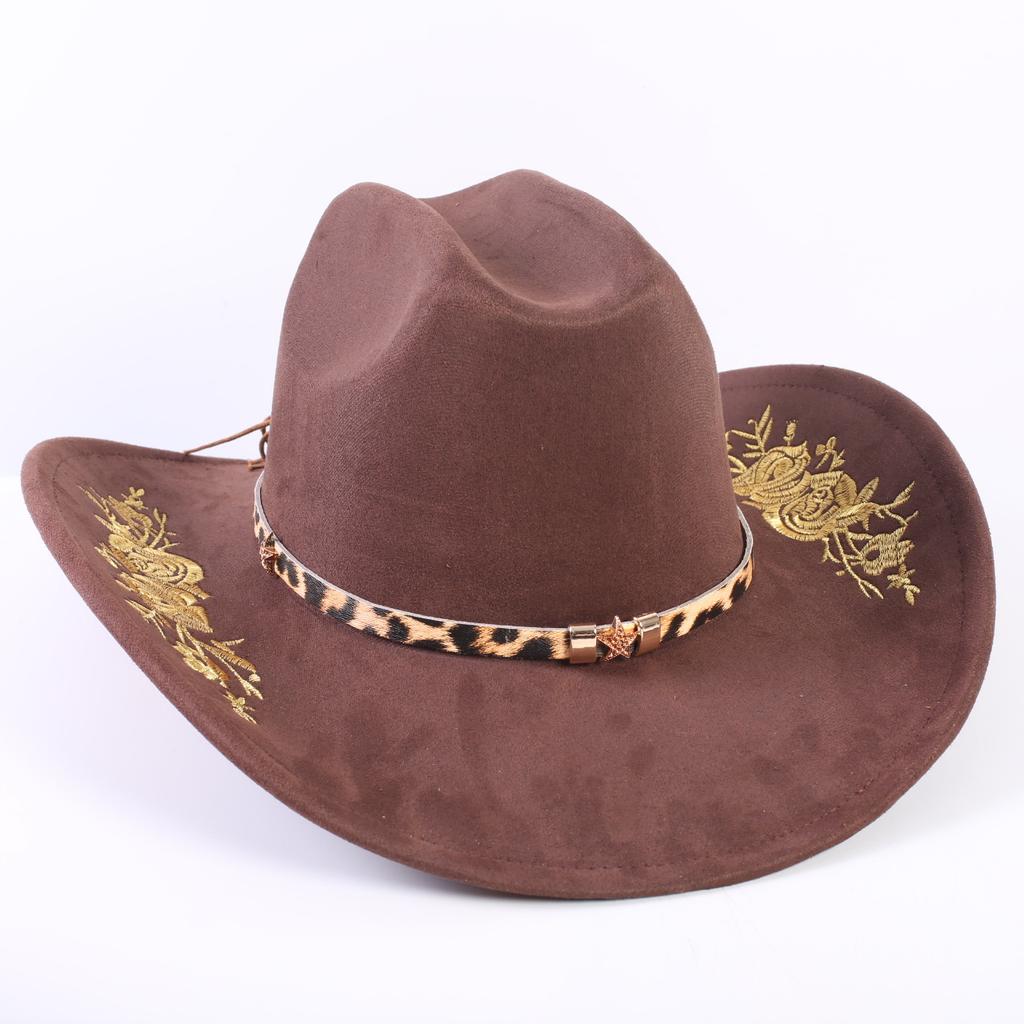 Popolare cappello western da cowboy in camoscio classico europeo e americano da uomo e donna con tesa larga ricamato cappello da sole da esterno