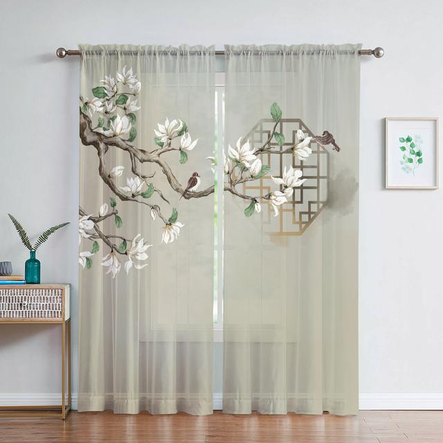 Park Vintage Flowers Bird Butterfly Sheer Curtains For Living Room Bedroom Decoration Window Voiles Morning Tulle Curtain