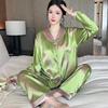 Women's Ice Silk Solid Color Pajama Set - Long Sleeve, Long Pants for Spring, Summer, and Autumn.