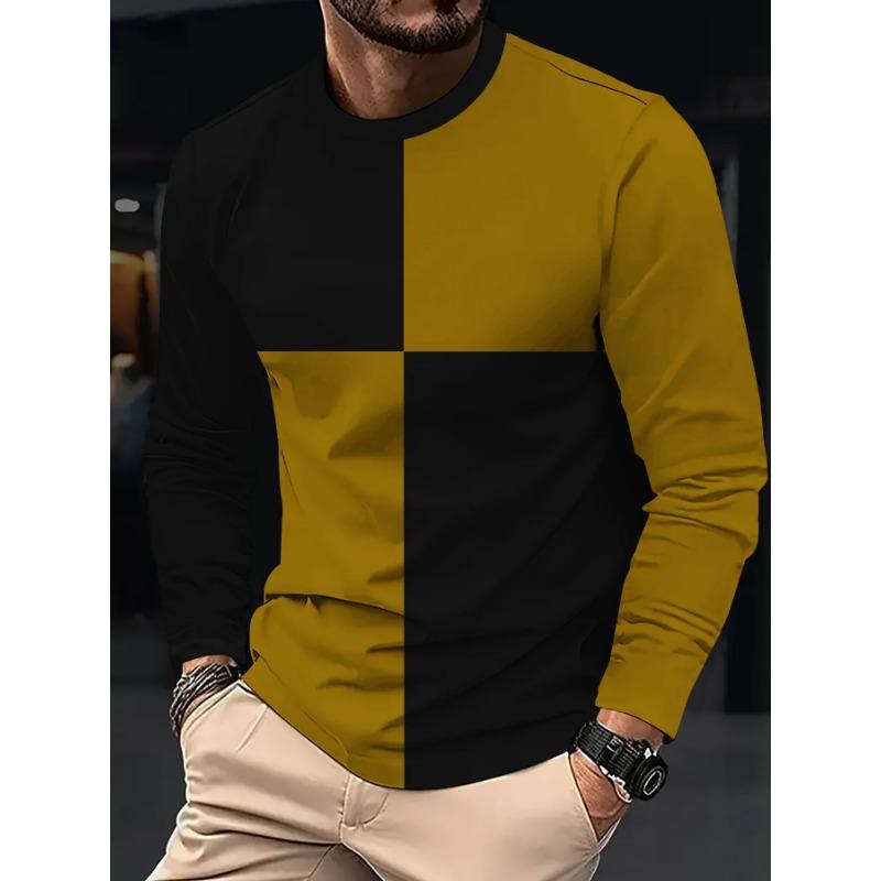 Men's Business Casual T-shirt  Comfortable Top Long SleeveO-neck Pactwork Casual T Shirts for Men Spring Designer Tshirt