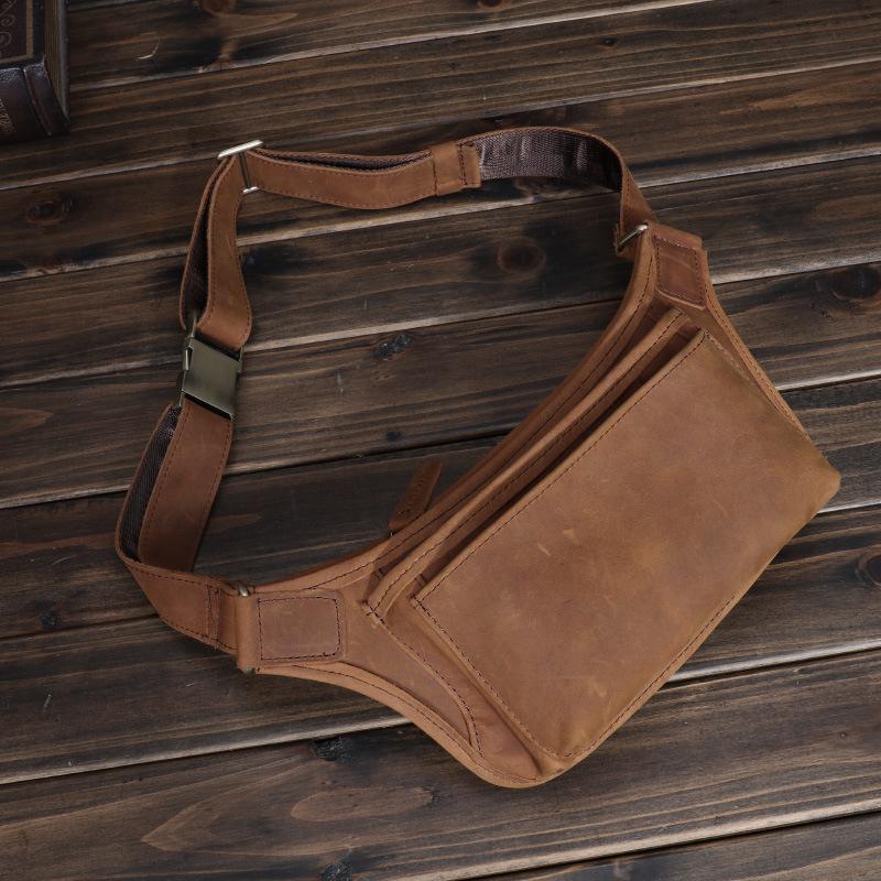 

New Product: Mobile Waist Bag, Crazy Horse Leather Men s Bag, Men s Waist Bag, Outdoor Sports Waist Bag, Genuine Leather Chest Bag, Cowhide Bag коричневий