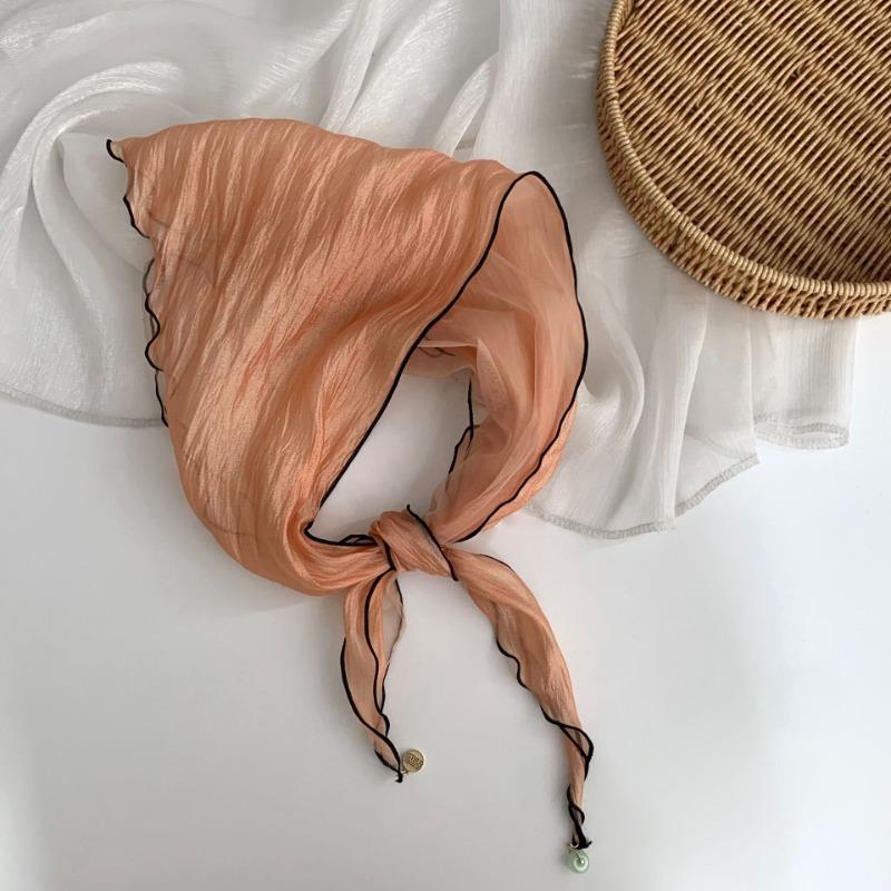 New two-color splicing mesh pendant triangular light and soft neck protection scarf simple high-grade sunscreen rhombus silk scarf