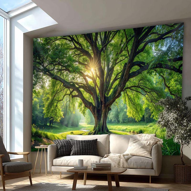 Green Wilderness Stream Forest Tapestry, Nature Landscape Wall Hanging, Fresh Healing Wall Decor for Bedroom Living Room