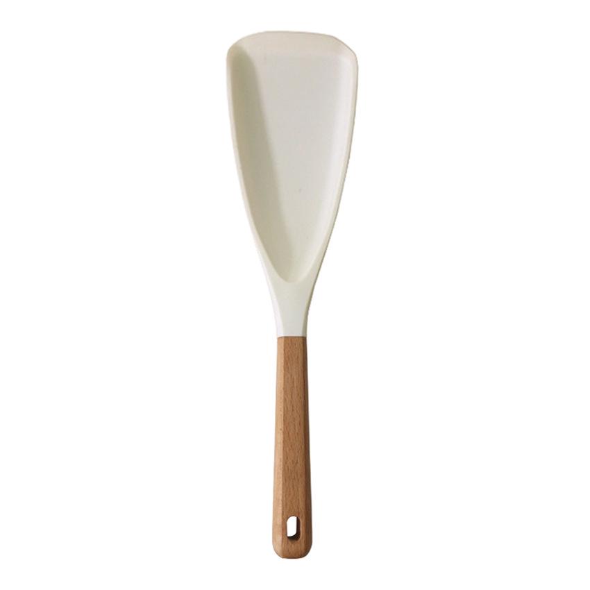 

Wooden Handle Black Silicone Salad Spoon/Spatula - Heat Resistant, Food Grade, Non-Stick Cooking Utensil.