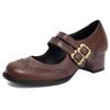 Vintage Women's Medium Heels Mary Janes Shoes 2025 Spring Fashion Black Brown Short Heeled Party Walking Shoes Female Pumps
