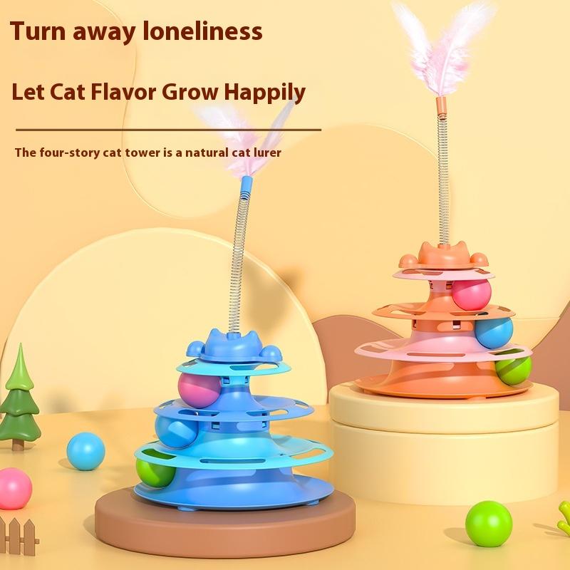 Interaktives Katzenspielzeug Feder Drehbar Haustier Katze Drehteller Bälle Intelligenztraining Katze Unterhaltungsplatte Kätzchen