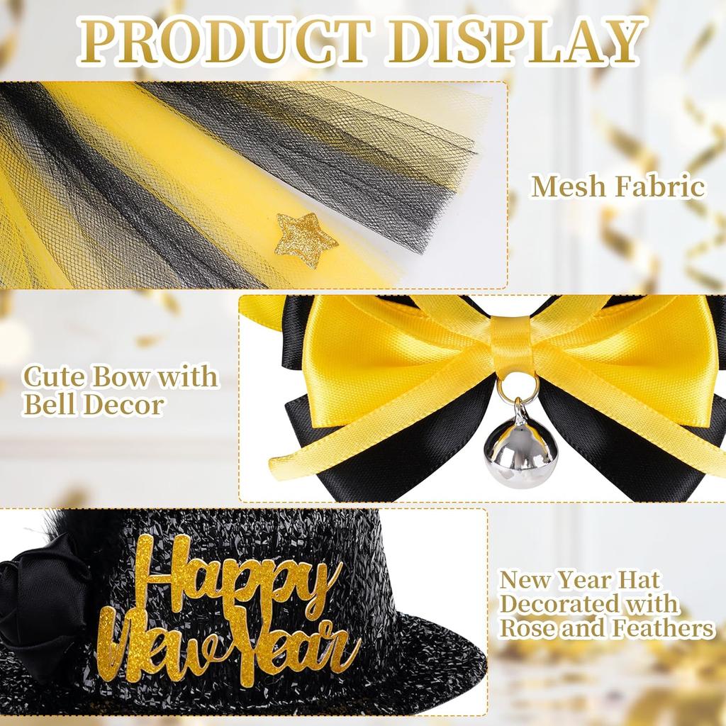 3 Pcs New Year Dog Costume Set Including New Year Dog Hat Tutu Dress Cute Pet Bowtie for Medium Dog Holiday Outfit Accessories