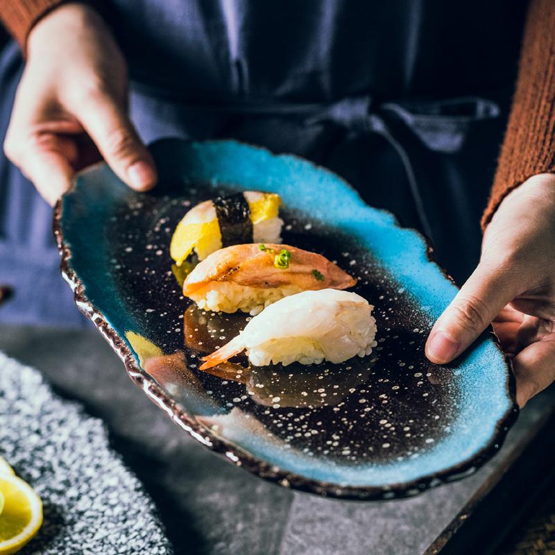 Retro Oval Shape, Ceramic Plate, Restaurant Fish Plate, Home Dessert Plate, Grilled Meat, Sushi, Irregular Tableware, Kitchen