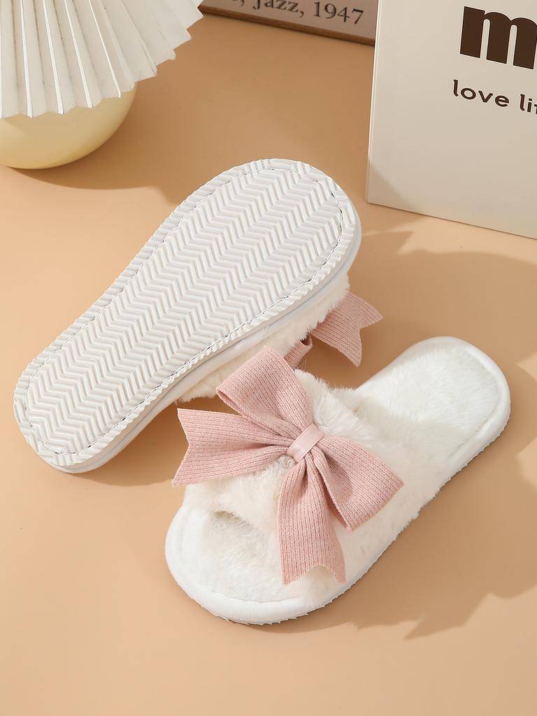 Cute Winter Indoor Home Warmth Thick-soled Non-slip Bow Slippers