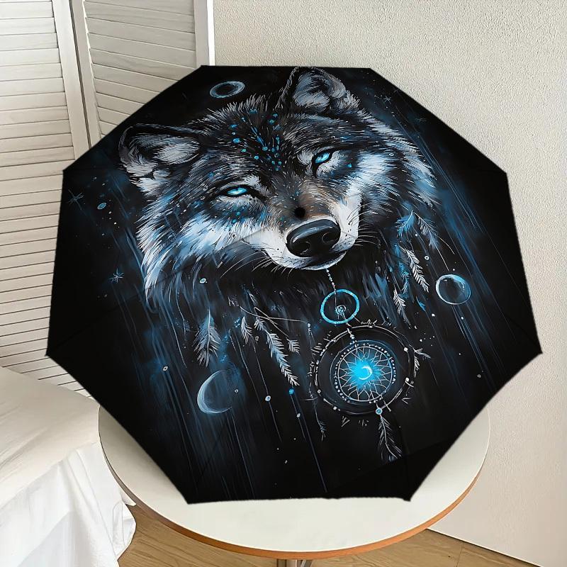 1 Stück Sternennacht Wolf Traumfänger Regenschirm, Outdoor Reiseaccessoire, Leicht & Langlebig, Perfektes Festivalgeschenk m1216005