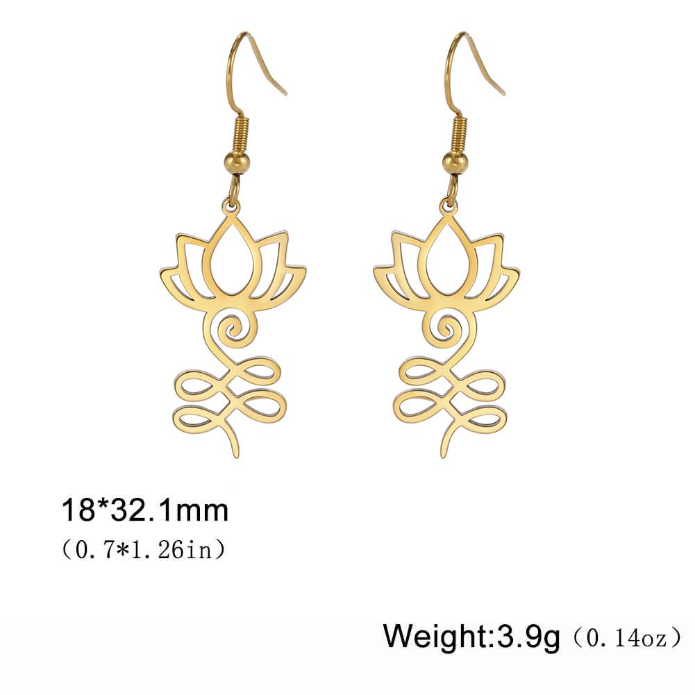Teamer Yoga Lotus Flower Dangle Earrings Stainless Steel Unalome Pendant Earrings Women Buddhism Bohemian Spiritual Jewelry Gift