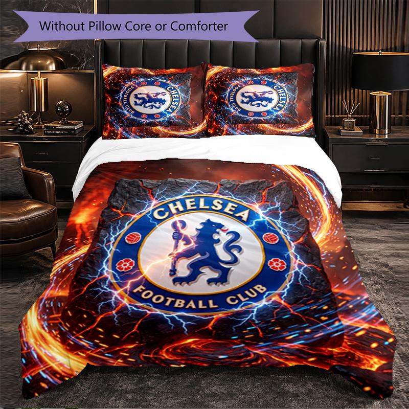 Chelsea FC Pattern 3 Pieces Bedding Set Soft Microfiber Duvet Cover with Pillow Cases for Bedroom
