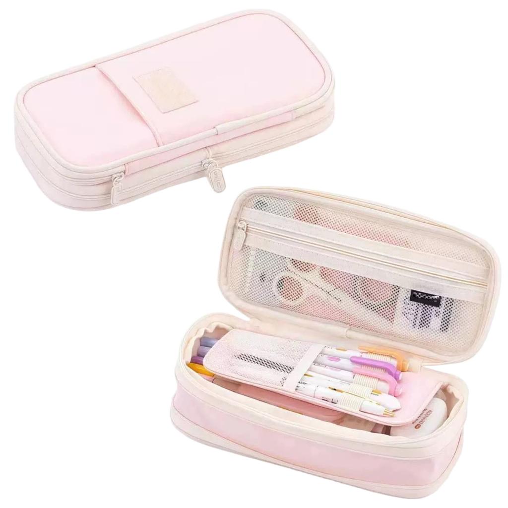 Large Capacity Expandable Pencil Case, Color Block Pencil Pouch, Transformable Stationery for Students