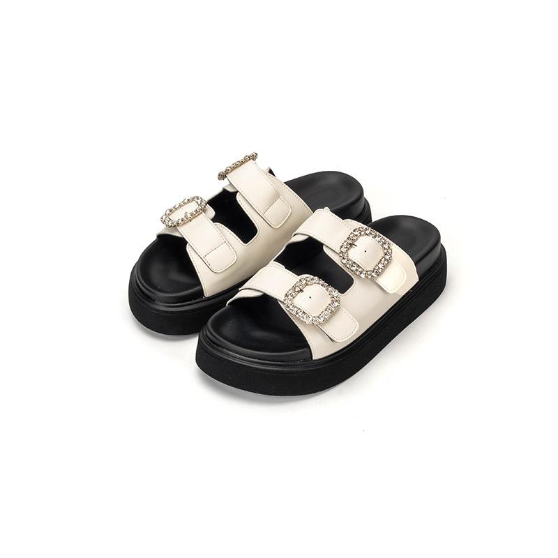 

однословные на толстой подошве со стразами квадратной пряжкой уличные тапочки женские летние новая мода повседневные на платформе пляжные сандалии женские 40 белый