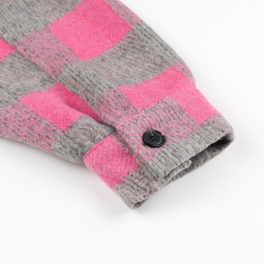 French Style Plaid Loose Wool Long Coat - Women's Elegant Temperament
