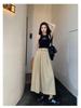 Yamamoto High-Waisted Pleated Long Skirt - Slimming, Solid Color, Versatile Japanese Casual Summer Style