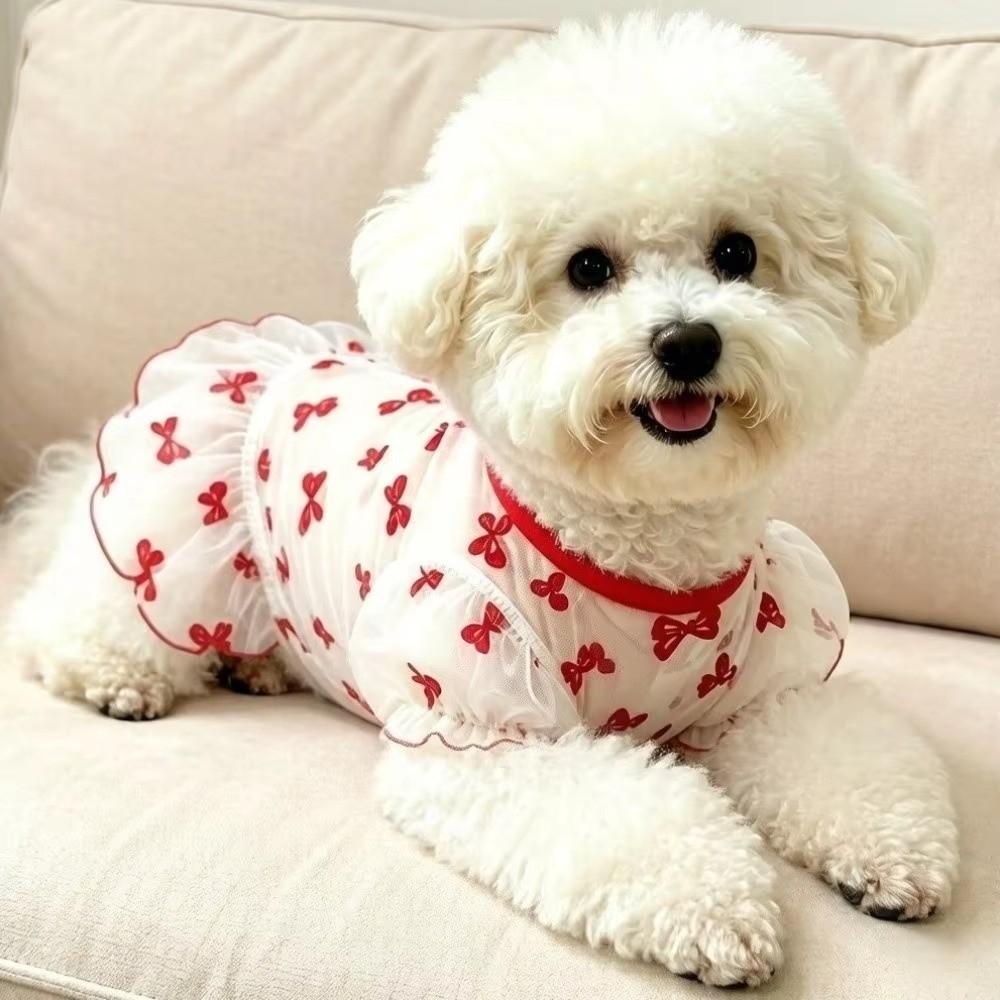 Bow Pattern Mesh Dog Skirt Breathable Pet Sun Protection Vest For Small Medium Dogs