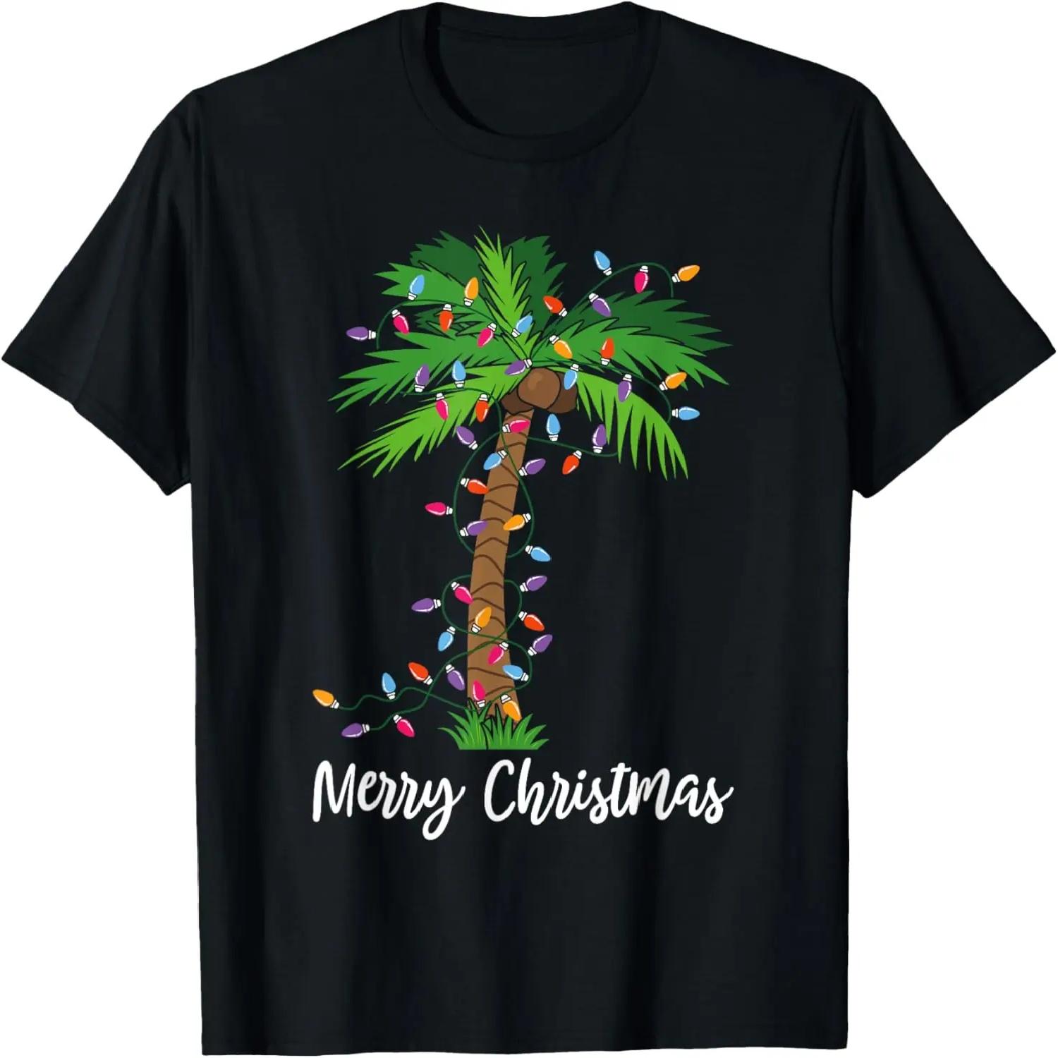 Светодиодная рождественская футболка с пальмой и пляжем S